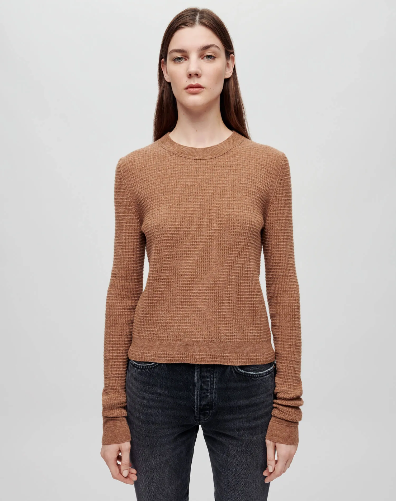 Waffle Slim Pullover - Chestnut sold by Re/Done