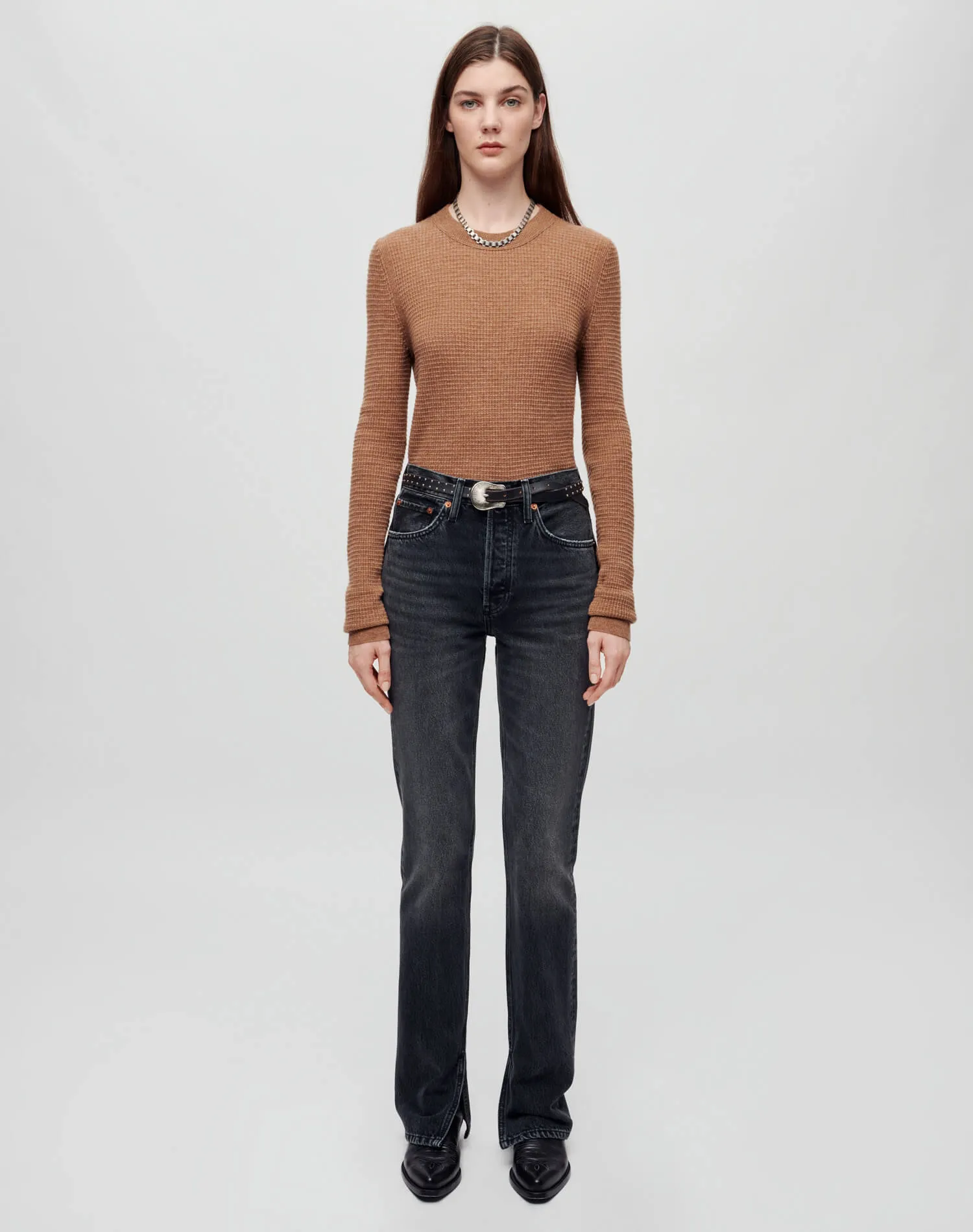 Waffle Slim Pullover - Chestnut sold by Re/Done product image thumbnail 2