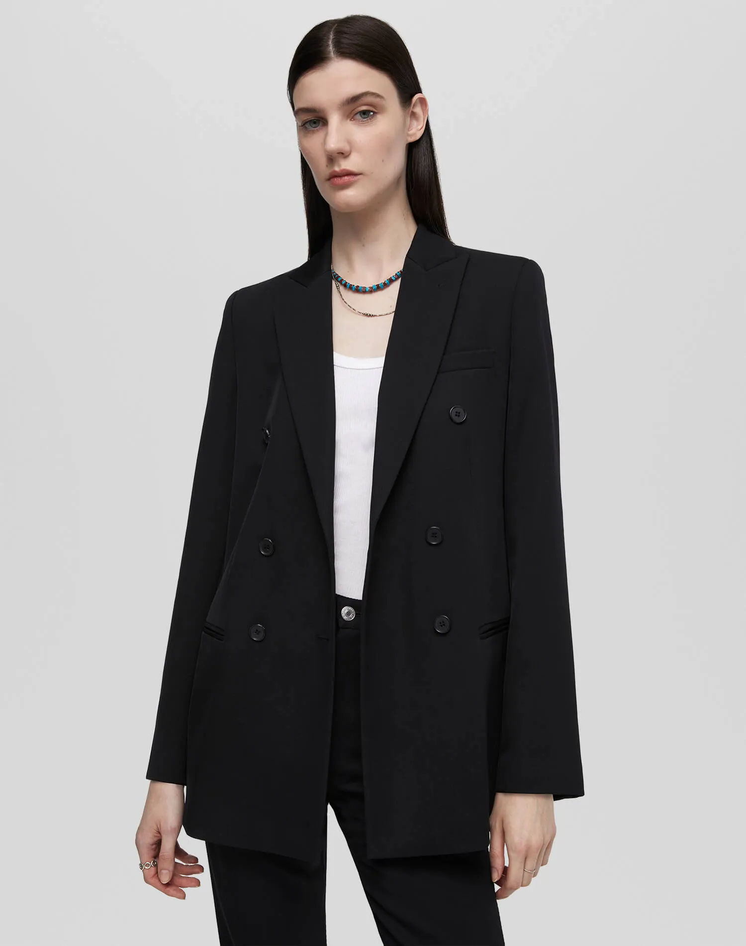 Double Breasted Long Blazer - Black sold by Re/Done
