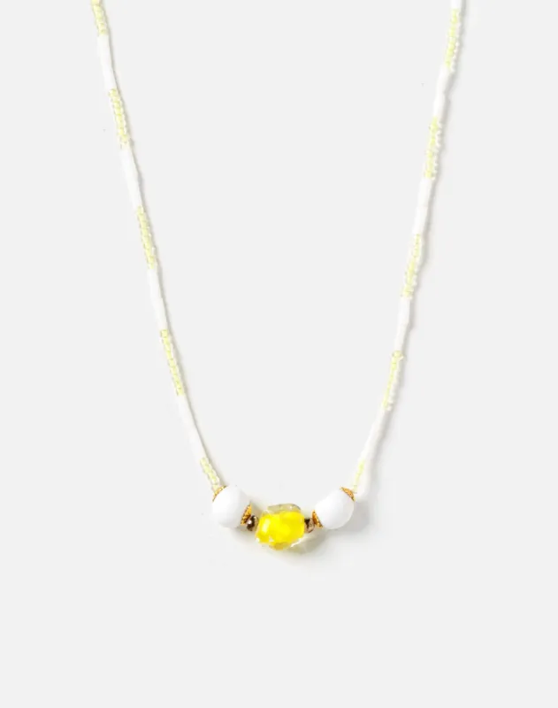 70s White Yellow Glass Bugle Seed Bead Choker Necklace made by Re/Done