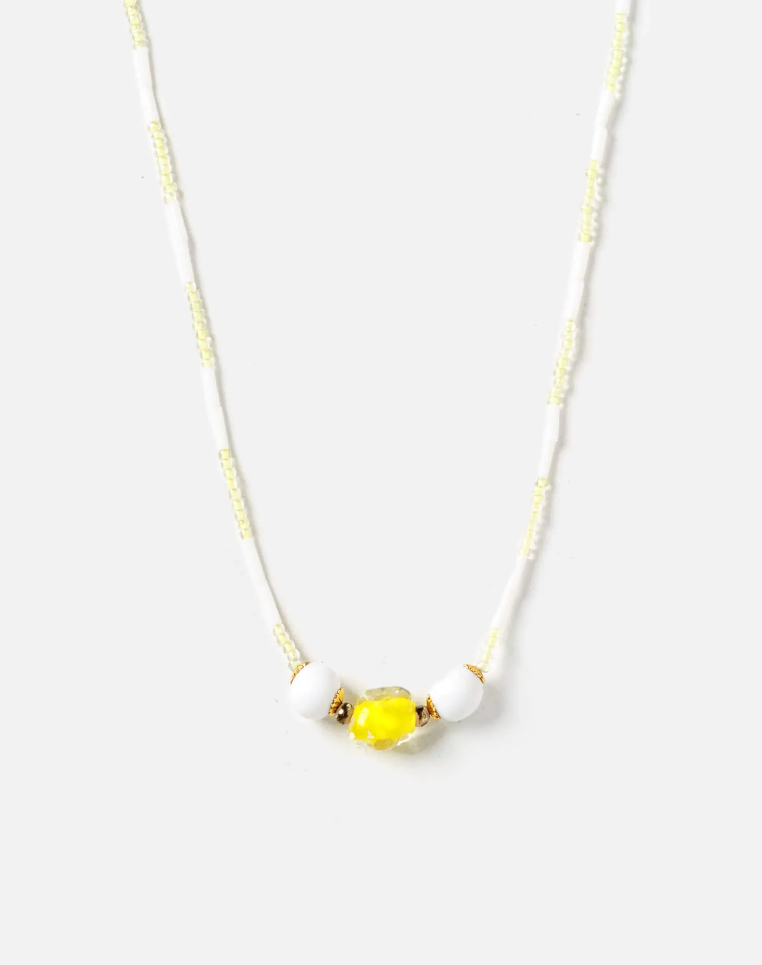 70s White Yellow Glass Bugle Seed Bead Choker Necklace sold by Re/Done