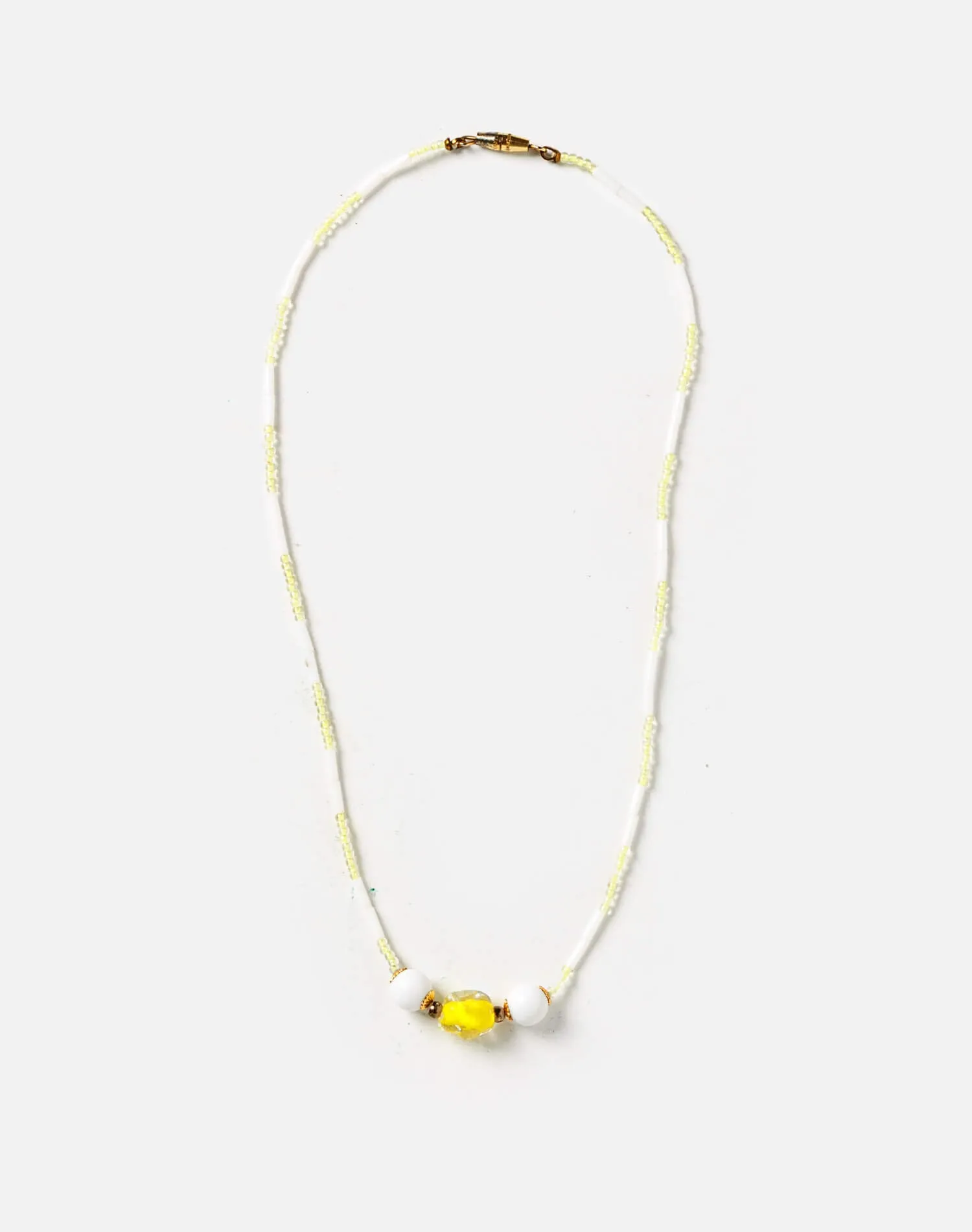70s White Yellow Glass Bugle Seed Bead Choker Necklace sold by Re/Done product image thumbnail 2