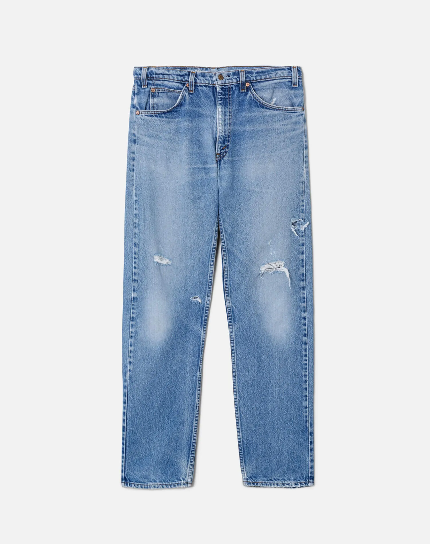 80s Distressed Orange Tab Levi's 505 sold by Re/Done