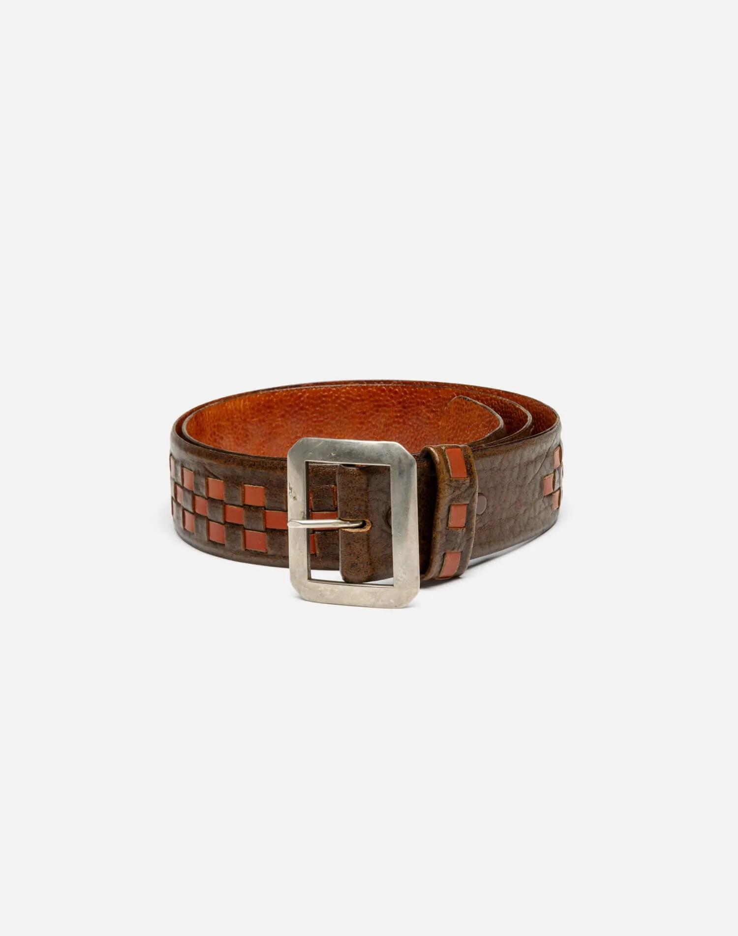 70s Checkered Leather Belt sold by Re/Done