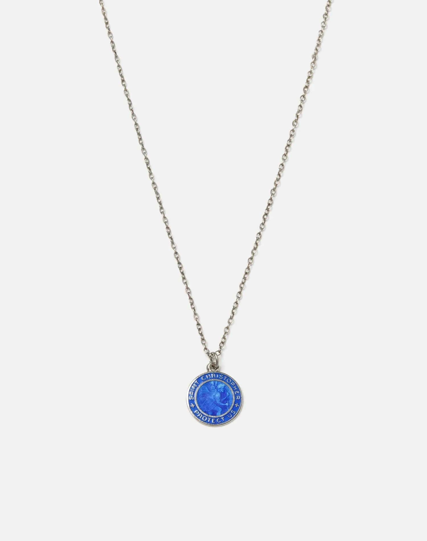 60s Sterling Royal Blue St Christopher Necklace sold by Re/Done