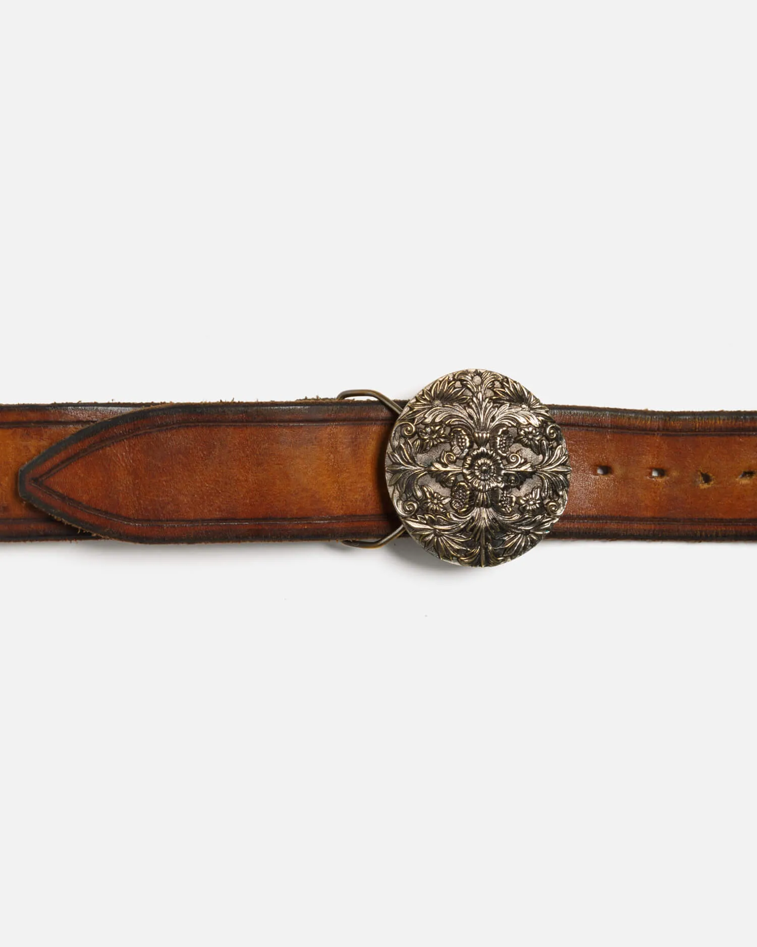 70s Brass Floral Buckle On Embossed Belt -#35 sold by Re/Done product image thumbnail 4