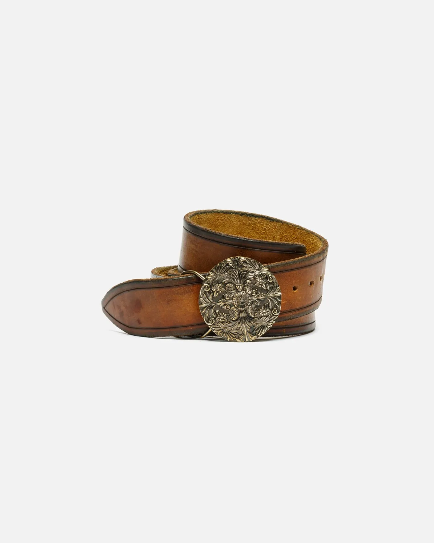 70s Brass Floral Buckle On Embossed Belt -#35 sold by Re/Done product image thumbnail 5