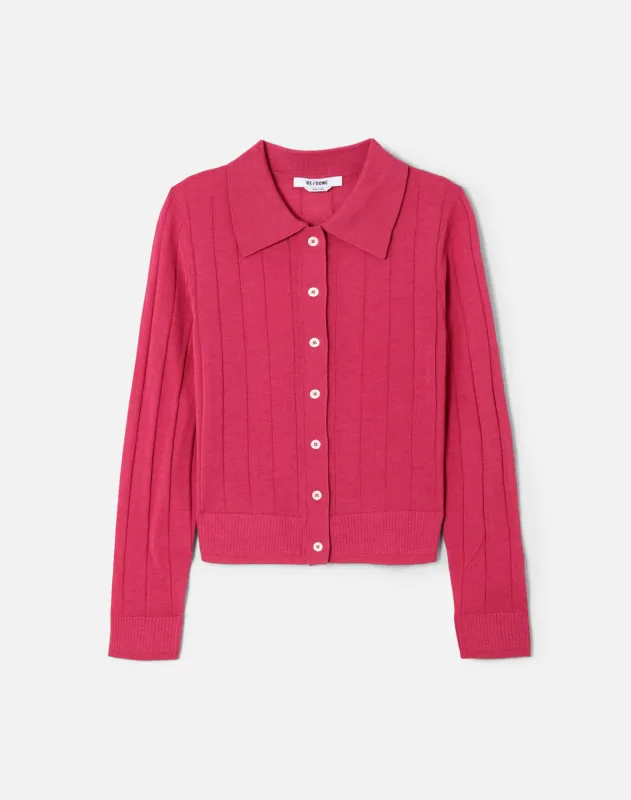 The Caroline Rib Cardi - Raspberry sold by Re/Done
