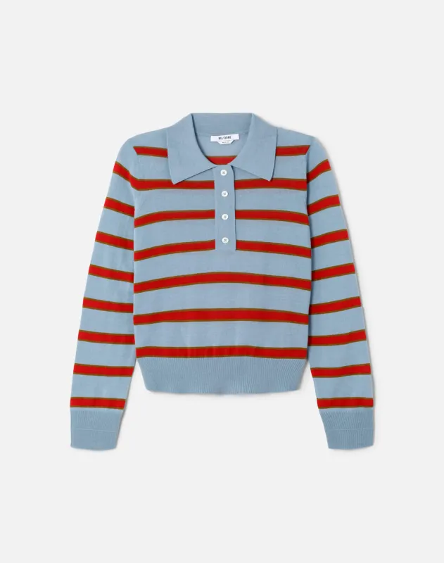 The Memphis Long Sleeve Polo - Pacific Stripe made by Re/Done