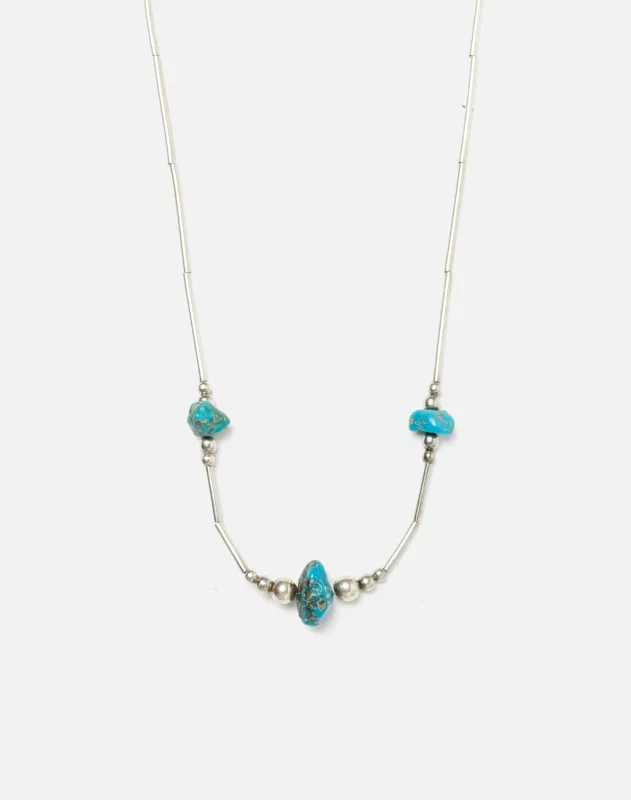 70s Liquid Silver and Turquoise Choker Necklace sold by Re/Done