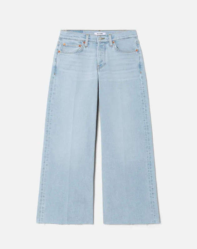 Comfort Stretch Mid Rise Wide Leg Crop - Ola Indigo sold by Re/Done