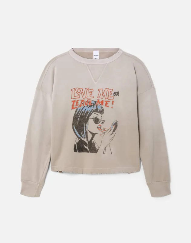 Boxy Crewneck Sweatshirt "Love Me" - Khaki sold by Re/Done