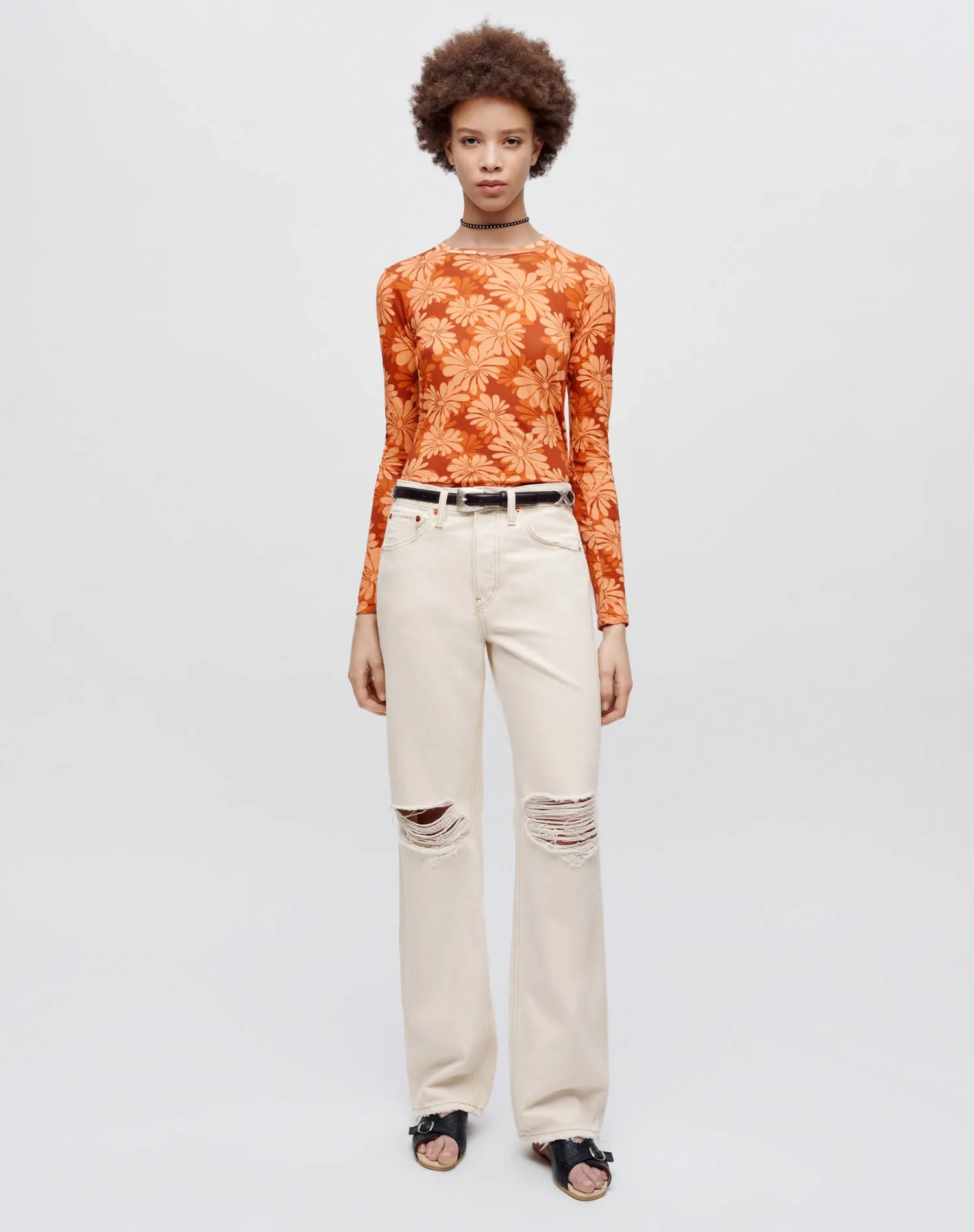 Sheer Long Sleeve Tee - Retro Daisy sold by Re/Done product image thumbnail 2