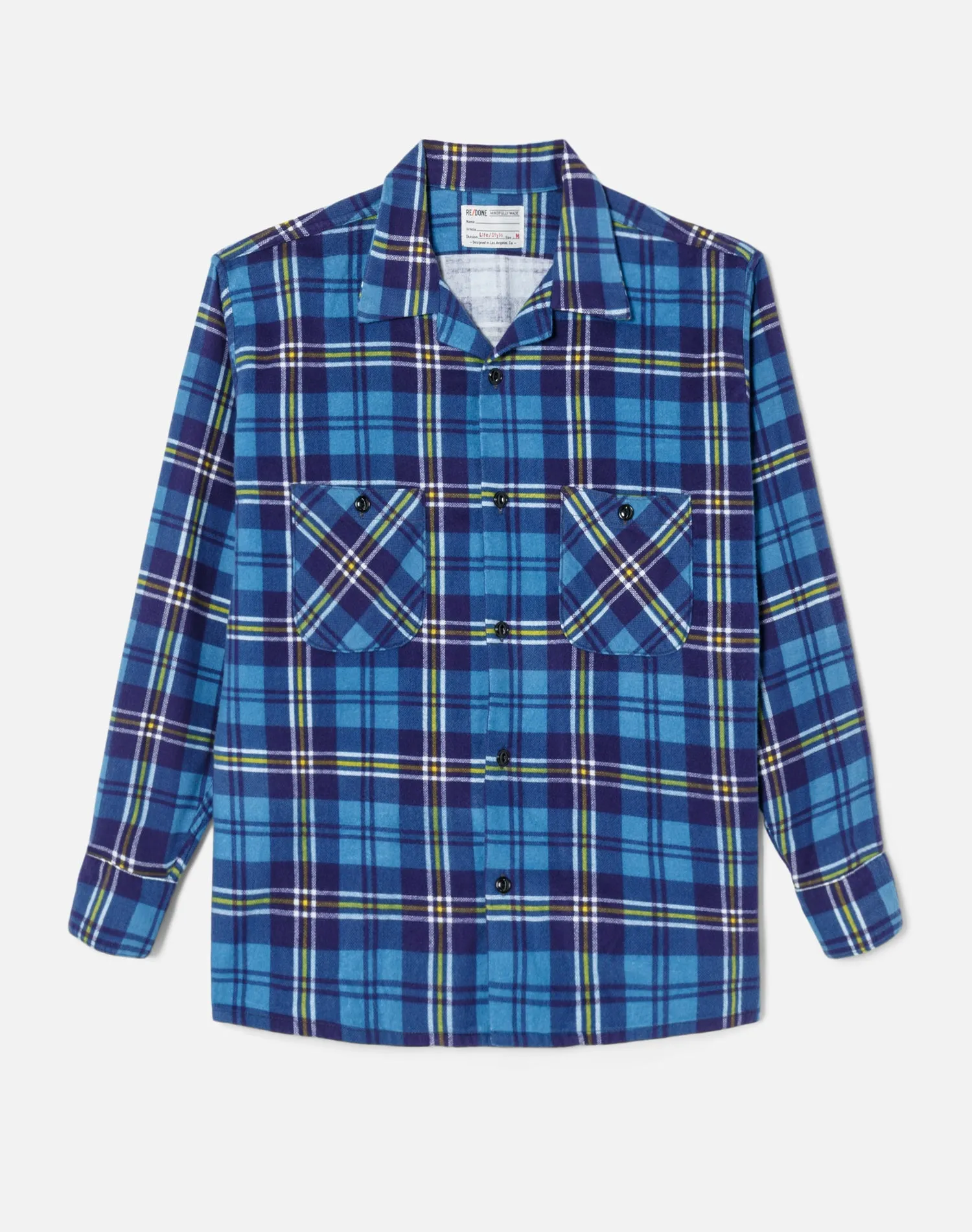 50s Plaid Straight Bottom Shirt - Navy/Blue sold by Re/Done