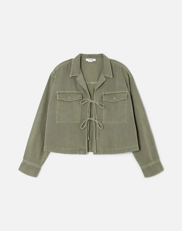 Military Front Tie Shirt - Washed Military sold by Re/Done