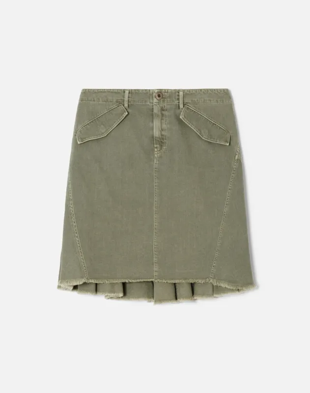 Pleated Military Skirt - Washed Military made by Re/Done