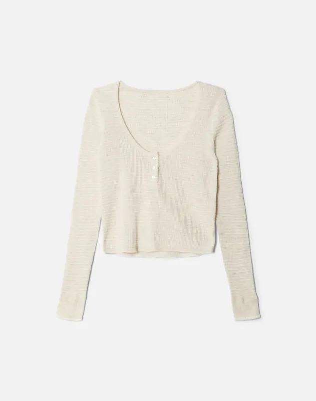Waffle Scoop Henley Pullover - Ivory Combo made by Re/Done