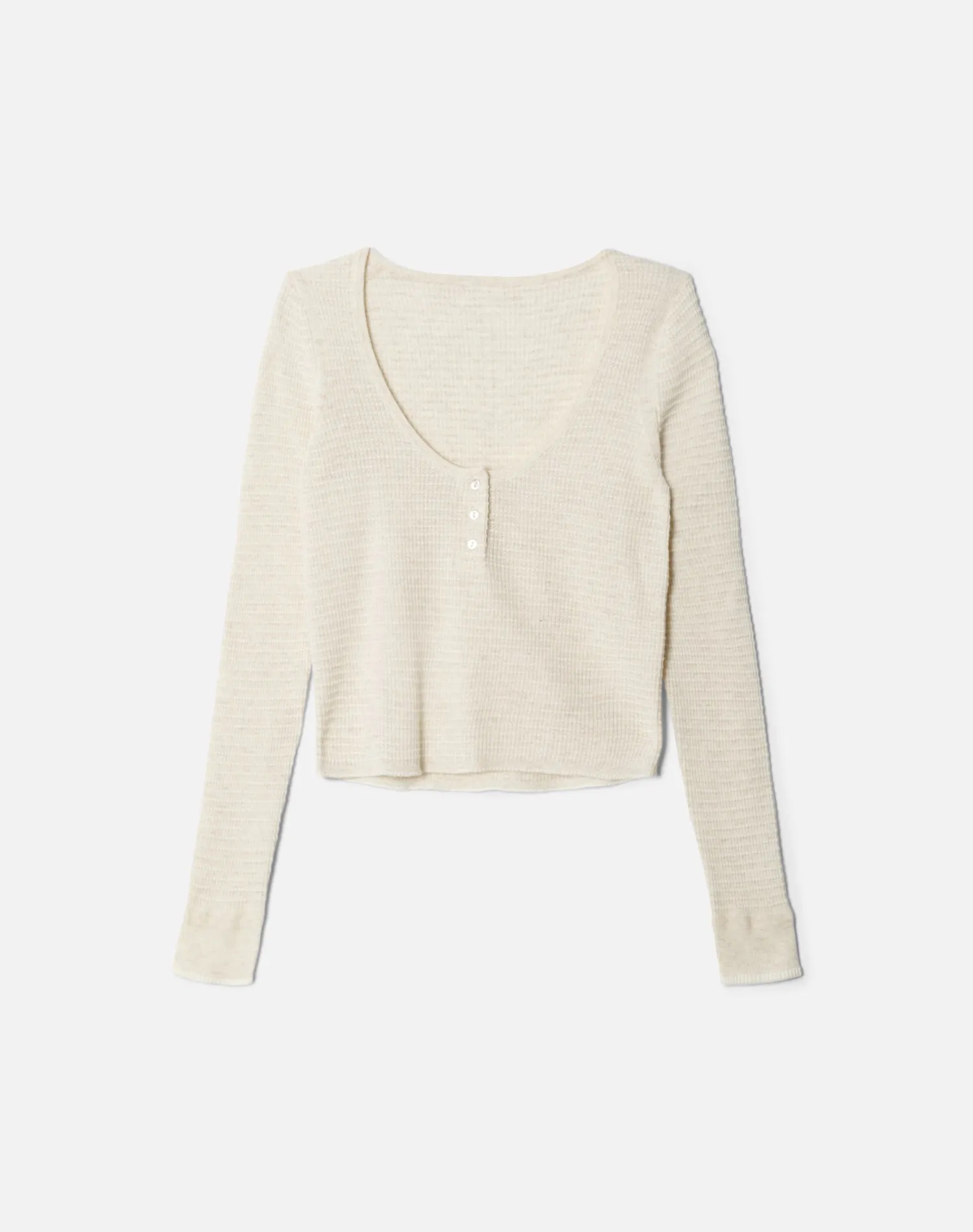Waffle Scoop Henley Pullover - Ivory Combo sold by Re/Done