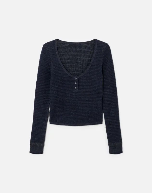 Waffle Scoop Henley Pullover - Navy Combo made by Re/Done