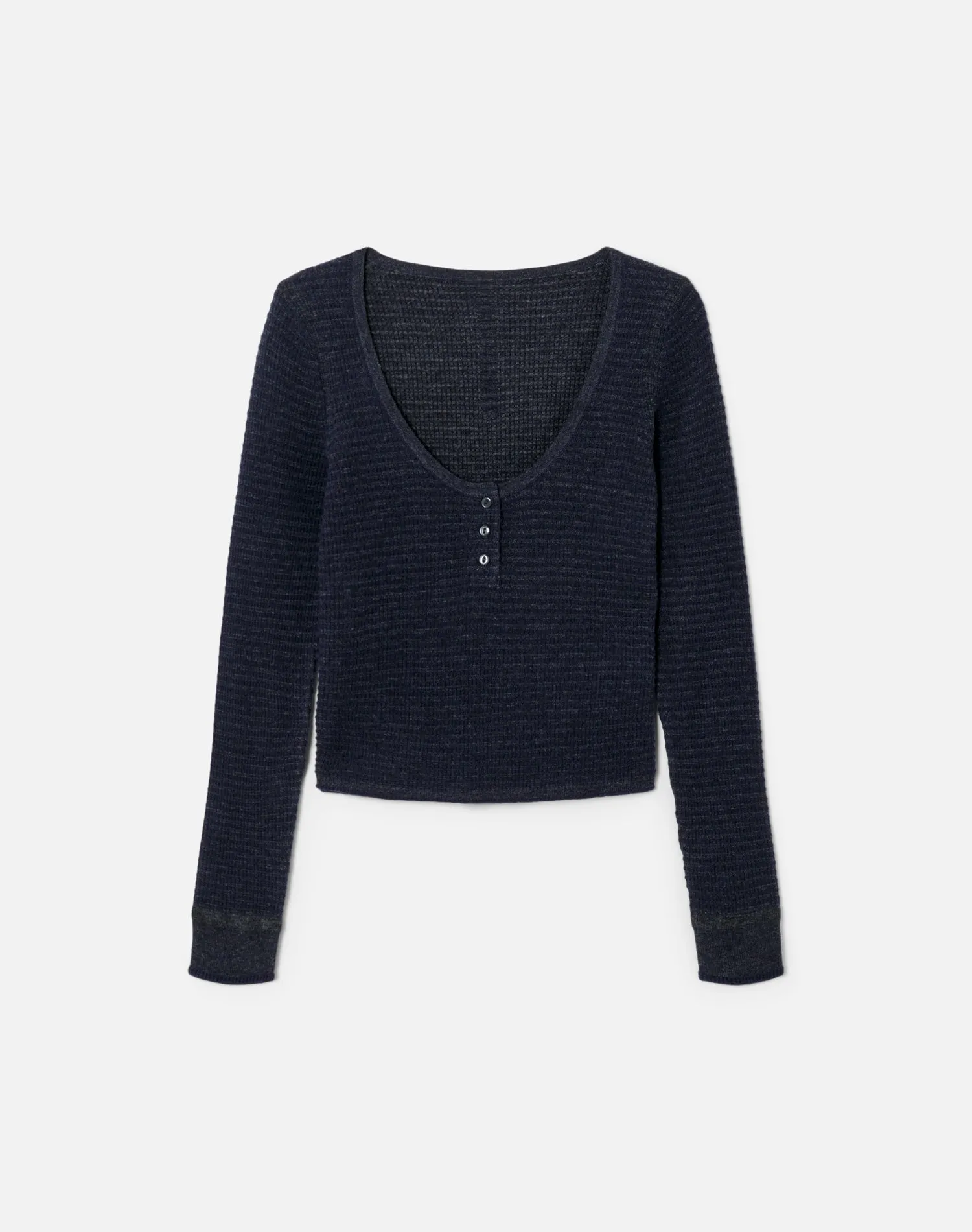 Waffle Scoop Henley Pullover - Navy Combo sold by Re/Done