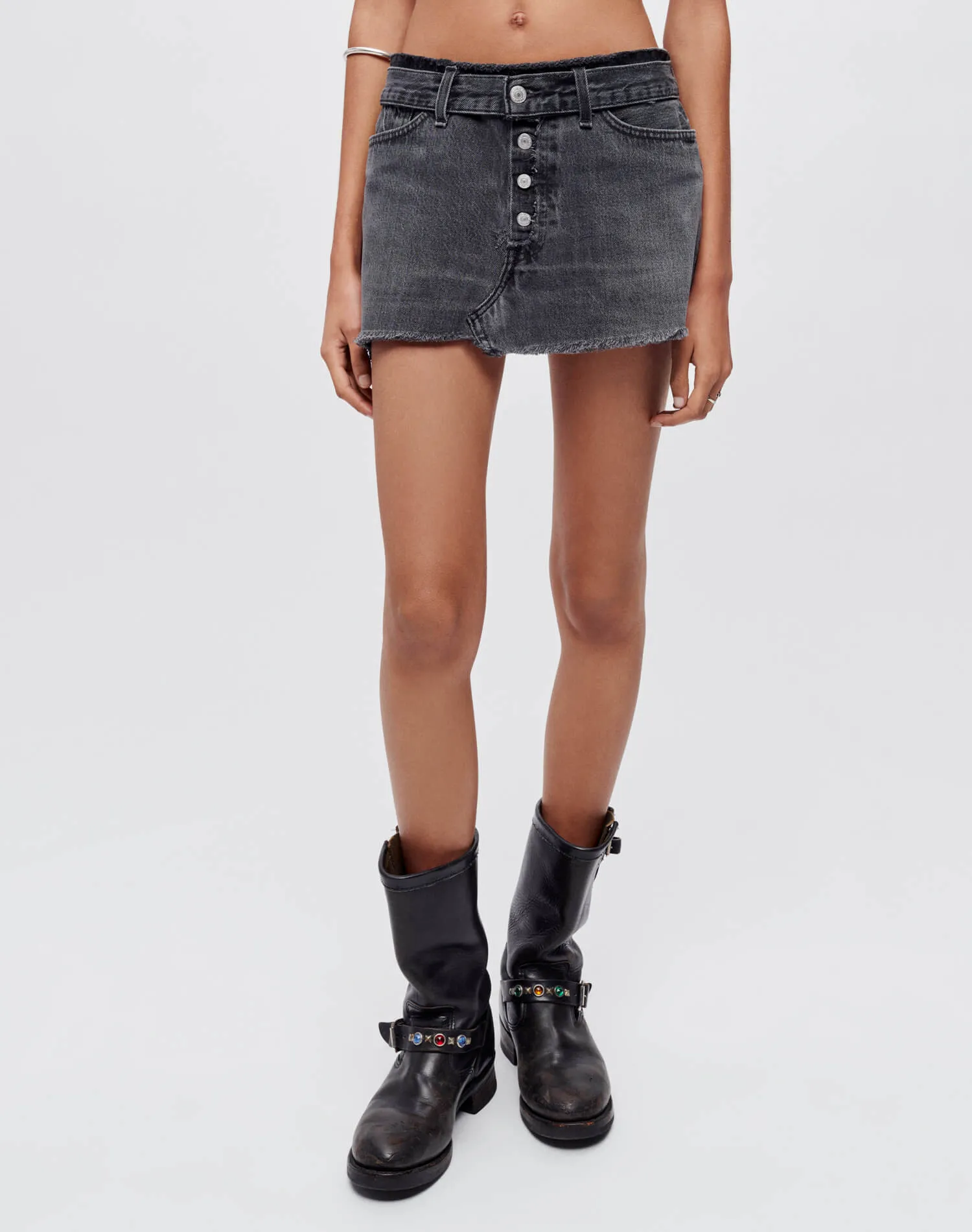 Raw Waist Mini Skirt - Black sold by Re/Done product image thumbnail 3