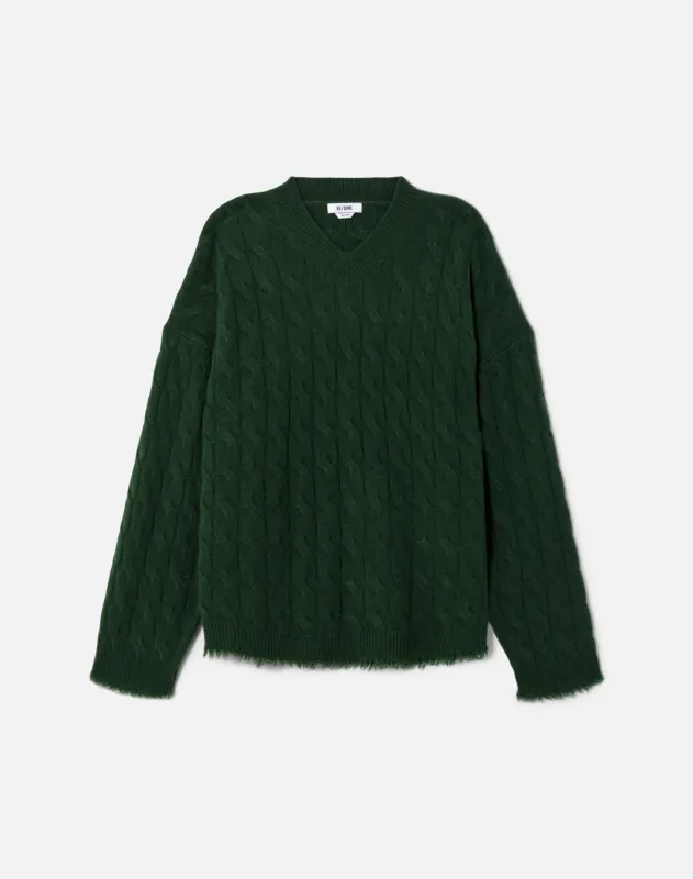 Cable V Neck Pullover - Cedar sold by Re/Done