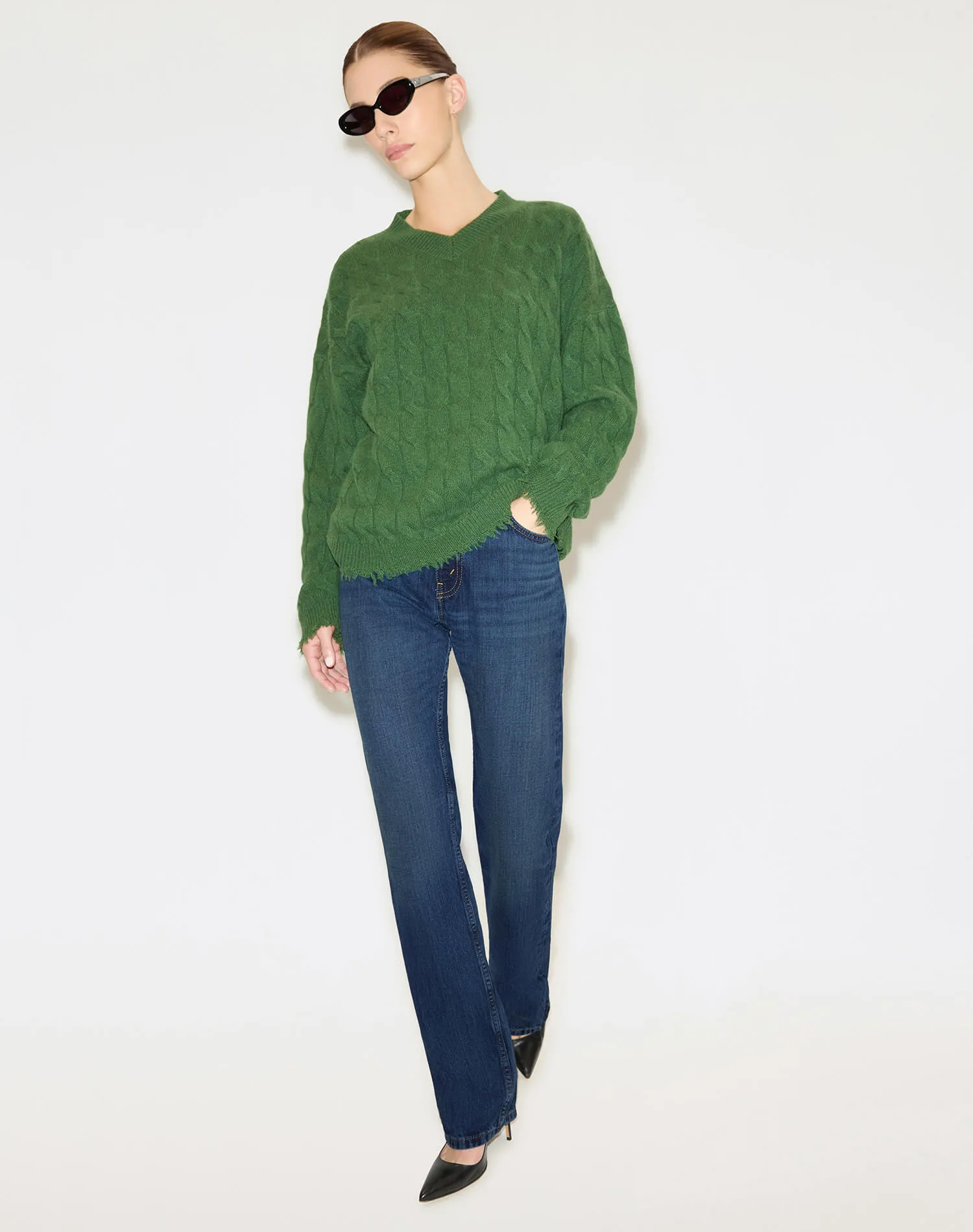 Cable V Neck Pullover - Cedar sold by Re/Done product image thumbnail 3