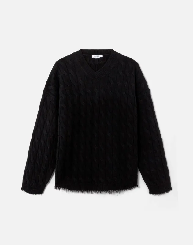 Cable V Neck Pullover - Black sold by Re/Done