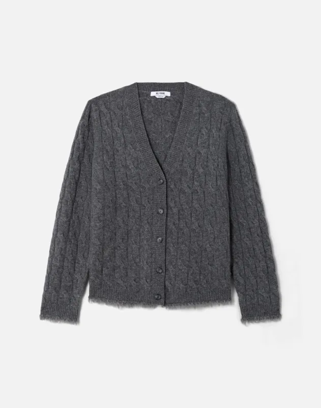 Cable V Neck Cardi - Charcoal made by Re/Done