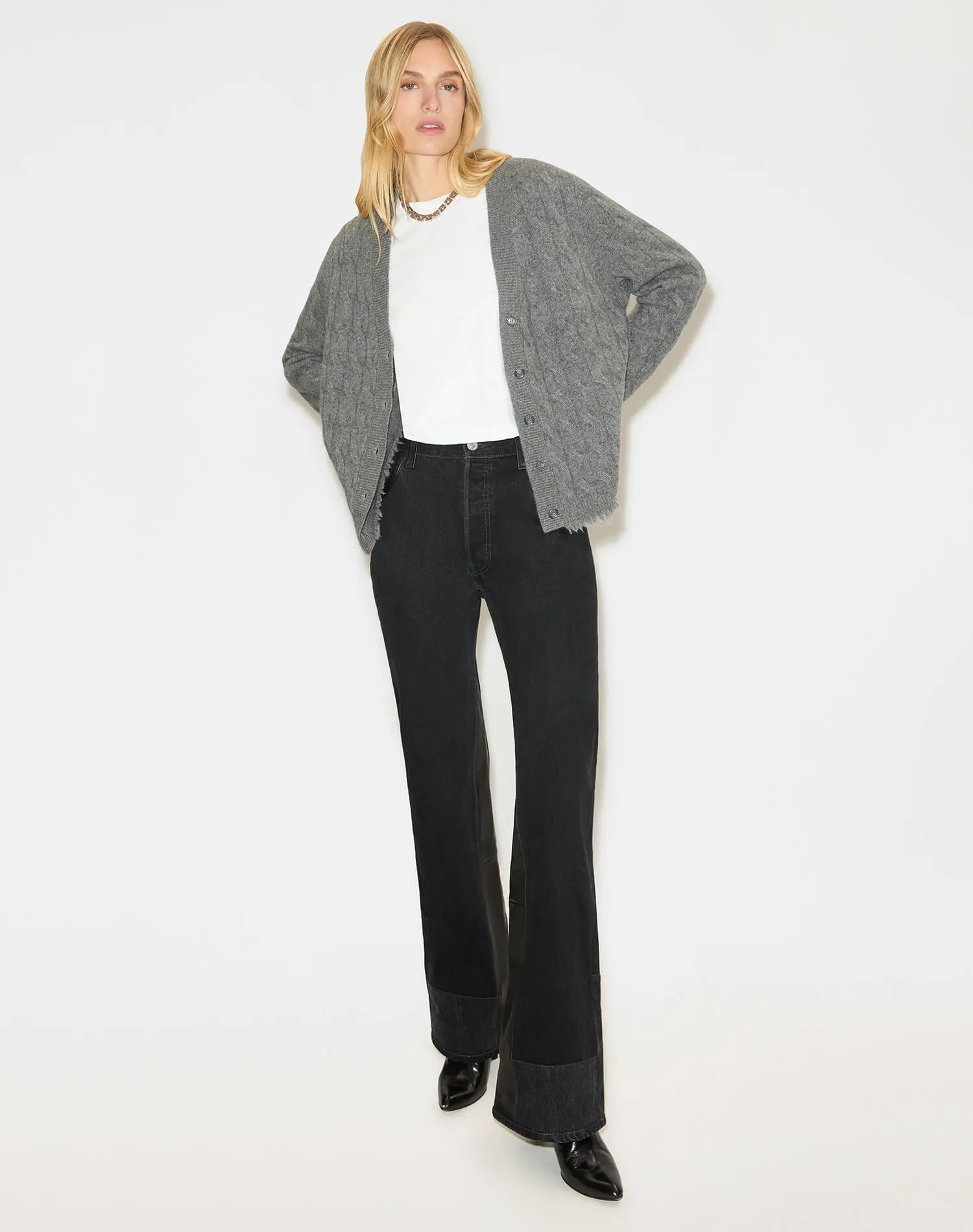 Cable V Neck Cardi - Charcoal sold by Re/Done product image thumbnail 3