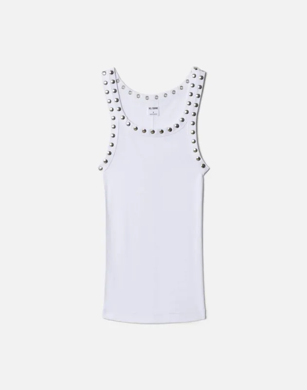 Studded Ribbed Tank - Optic White sold by Re/Done