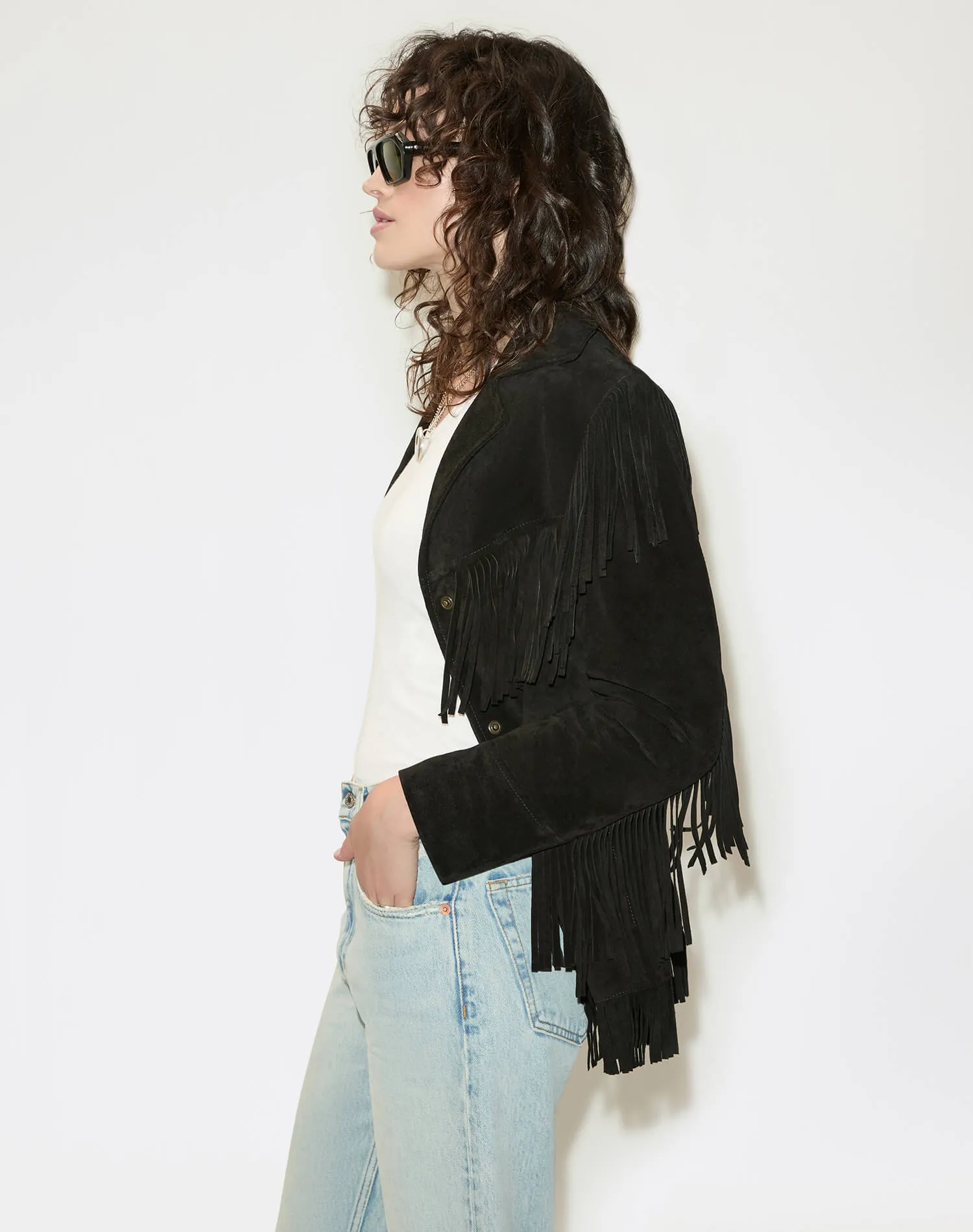 Suede Fringe Jacket - Black sold by Re/Done product image thumbnail 3