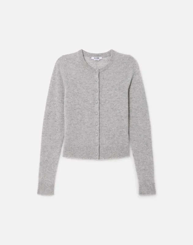 Cashmere Crewneck Cardigan - Light Heather Grey made by Re/Done