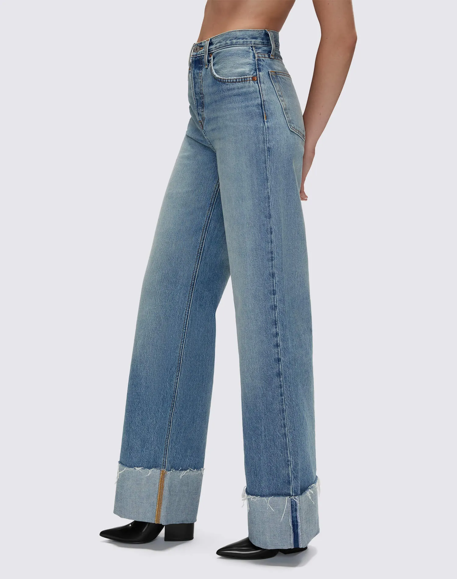 High Rise Wide Leg Cuff - Vintage Biker Blue sold by Re/Done product image thumbnail 4