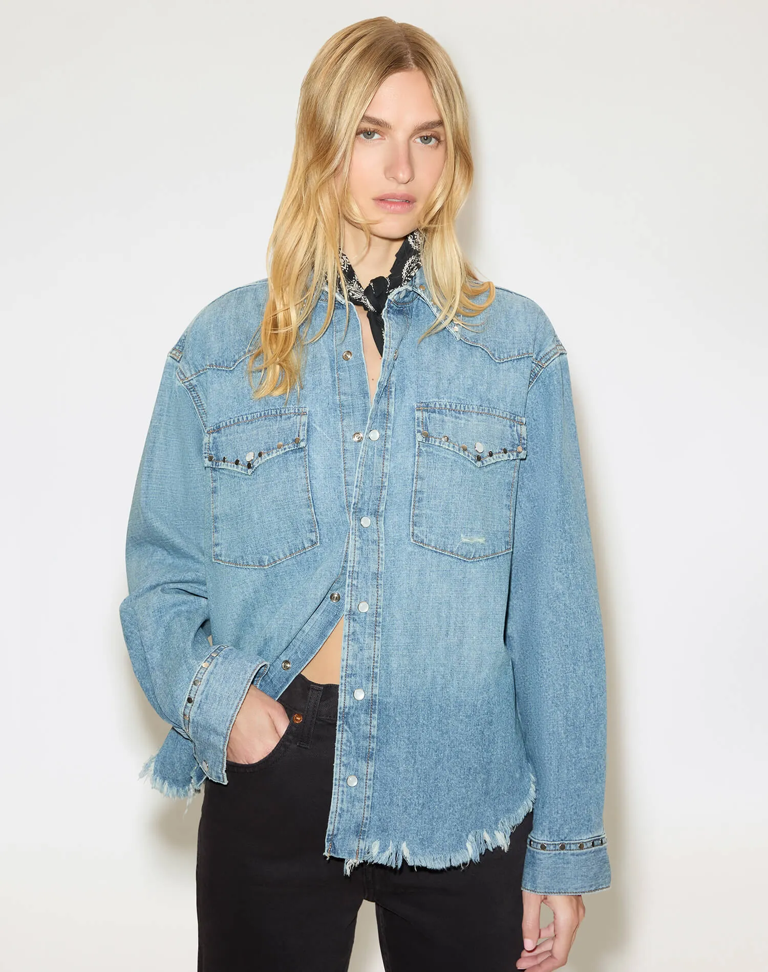 Distressed Western Shirt - Vintage Biker Blue Stud sold by Re/Done product image thumbnail 3