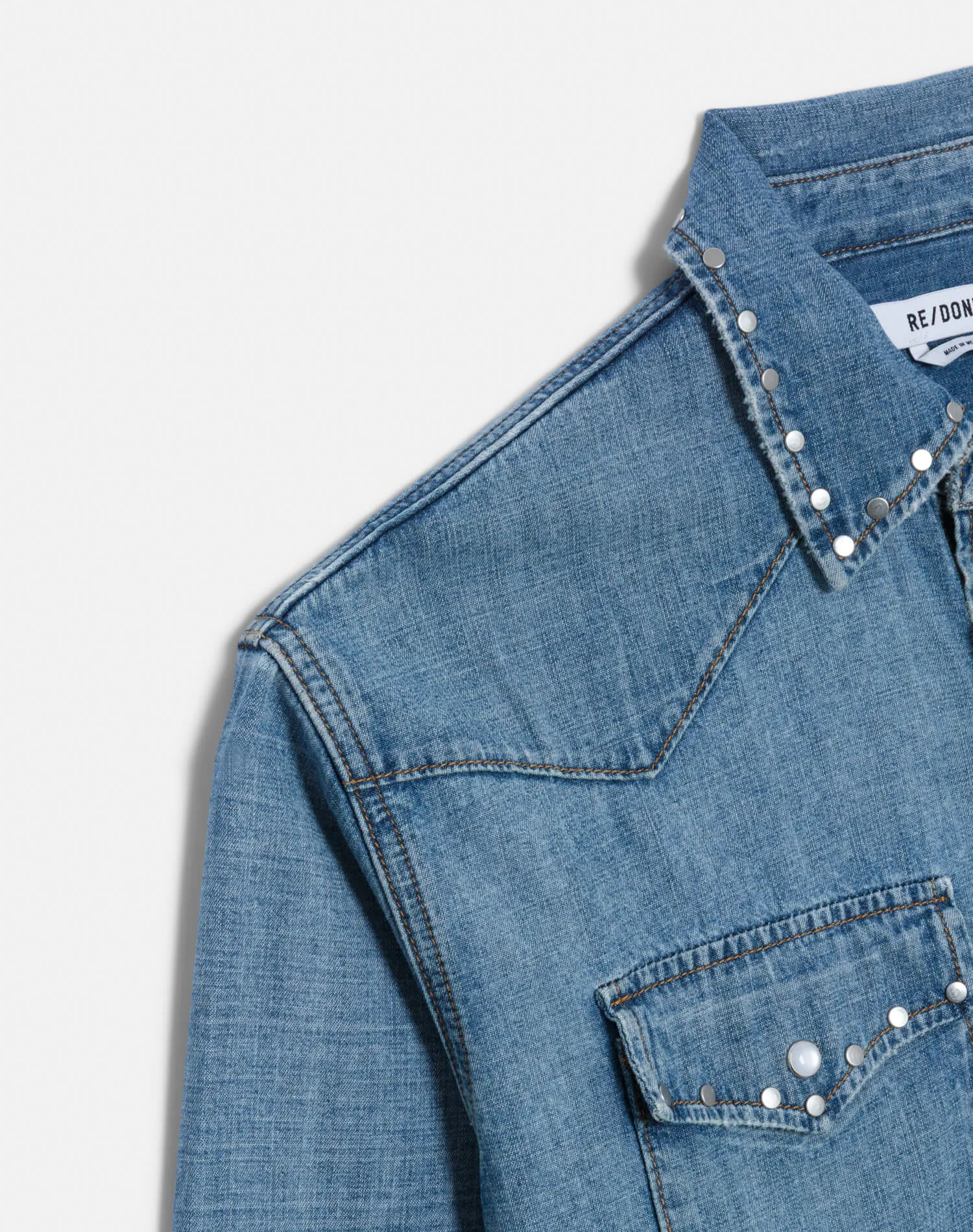 Distressed Western Shirt - Vintage Biker Blue Stud sold by Re/Done product image thumbnail 5