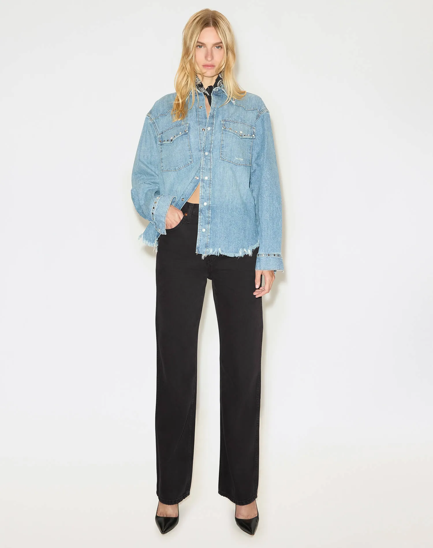 Distressed Western Shirt - Vintage Biker Blue Stud sold by Re/Done product image thumbnail 4