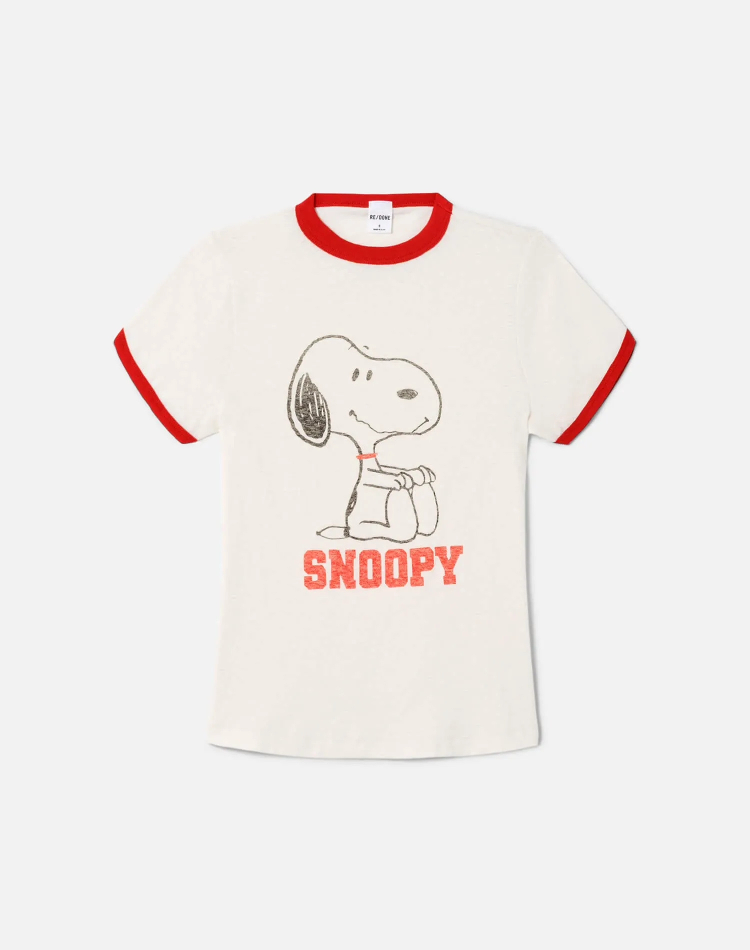 60s Slim Ringer "Snoopy" Tee - Vintage White With Crimson sold by Re/Done