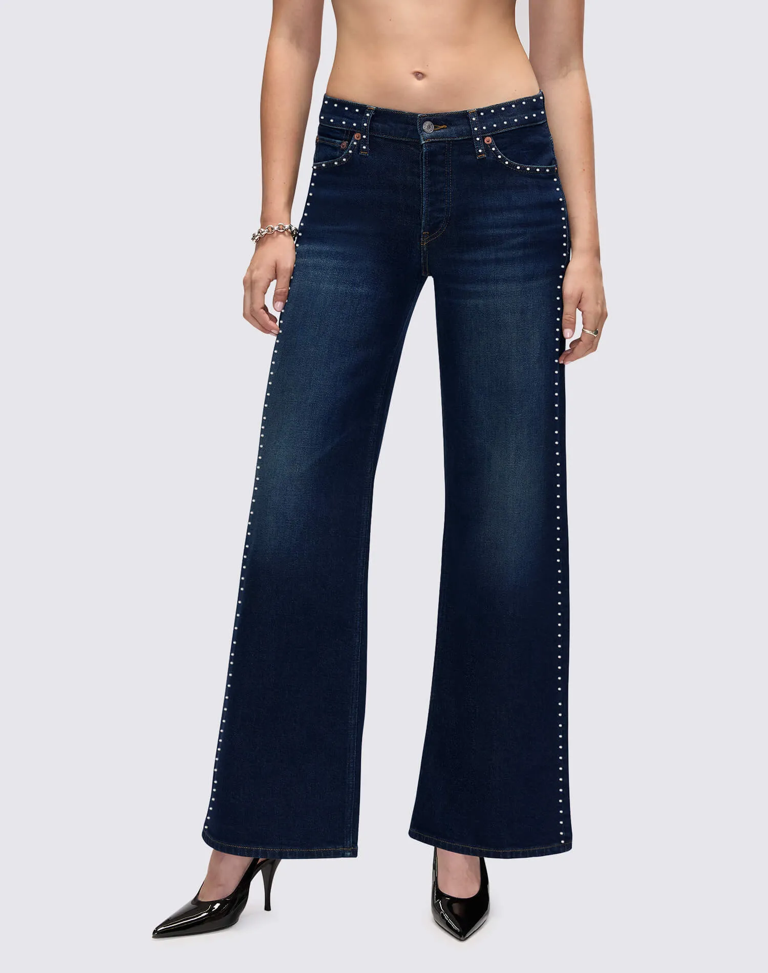 Comfort Stretch Studded Mid Rise Wide Leg - Barely Worn Stud sold by Re/Done product image thumbnail 2
