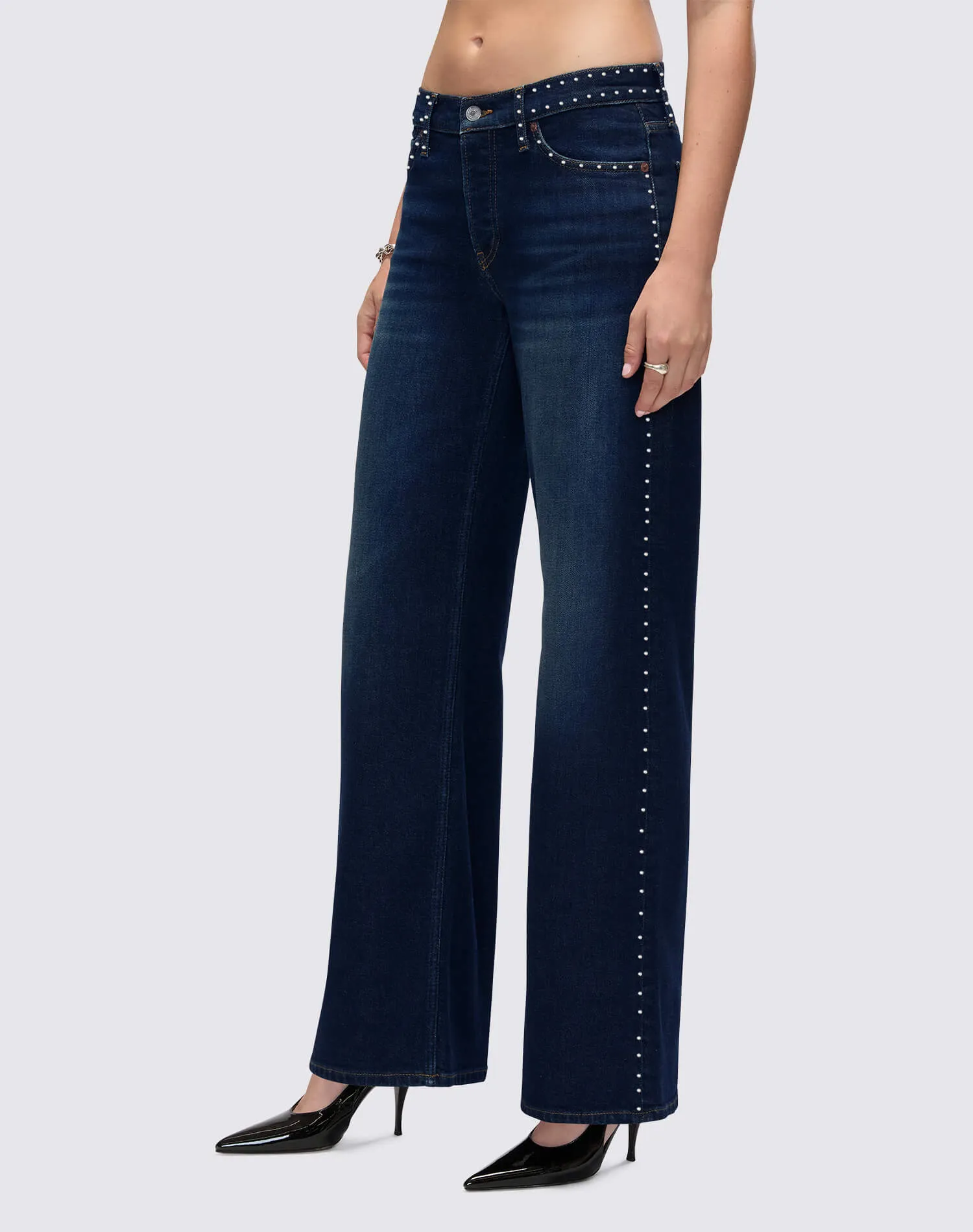 Comfort Stretch Studded Mid Rise Wide Leg - Barely Worn Stud sold by Re/Done product image thumbnail 4