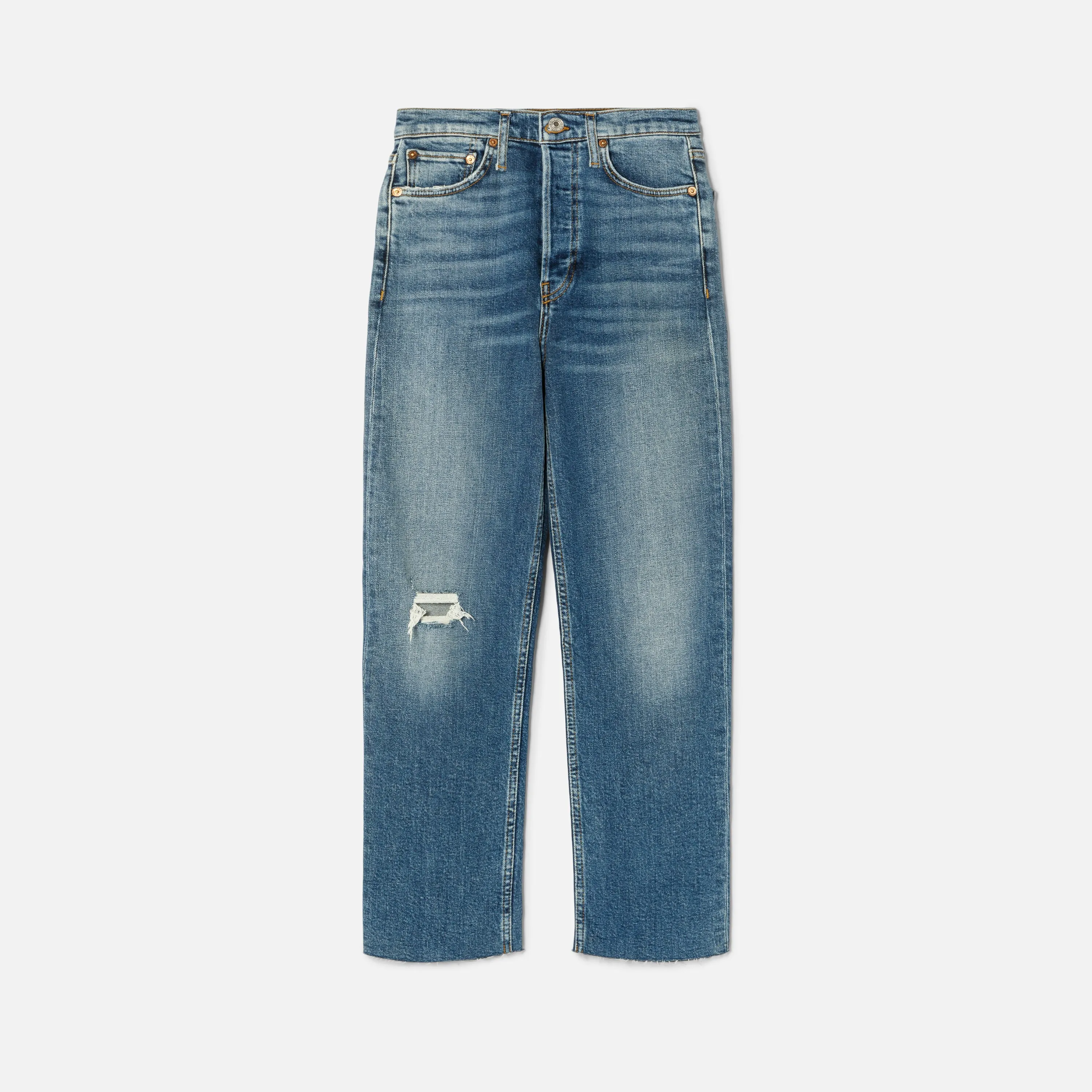 Comfort Stretch Ultra High Rise Stove Pipe - Vintage Indigo Destroy sold by Re/Done