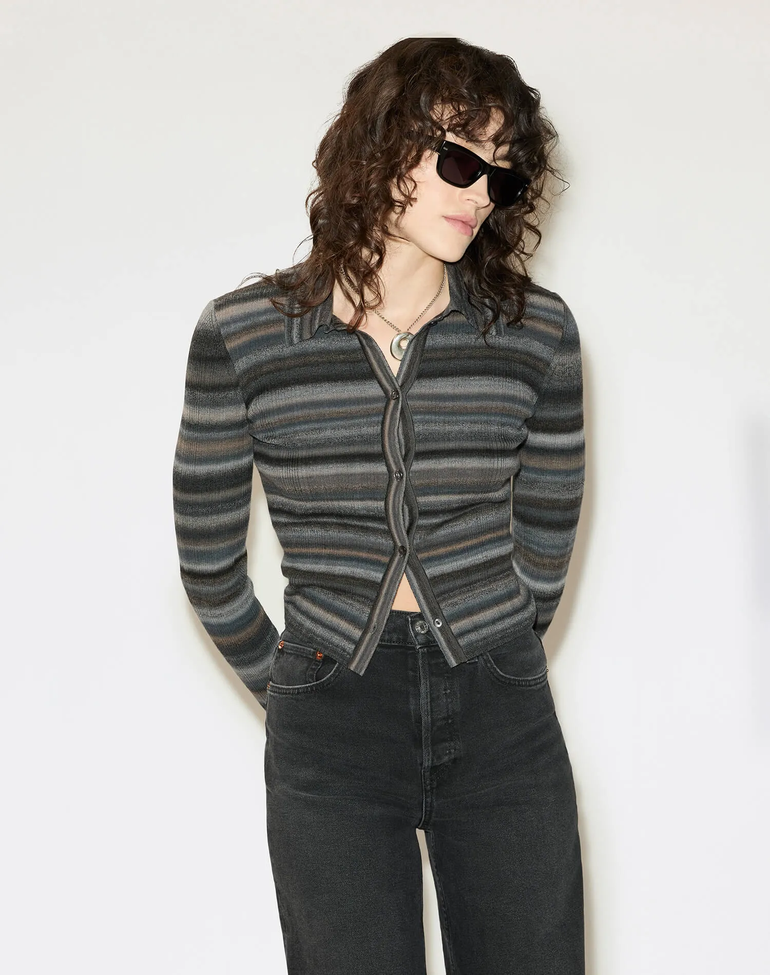 Ribbed Polo Cardi - Black Combo sold by Re/Done product image thumbnail 5