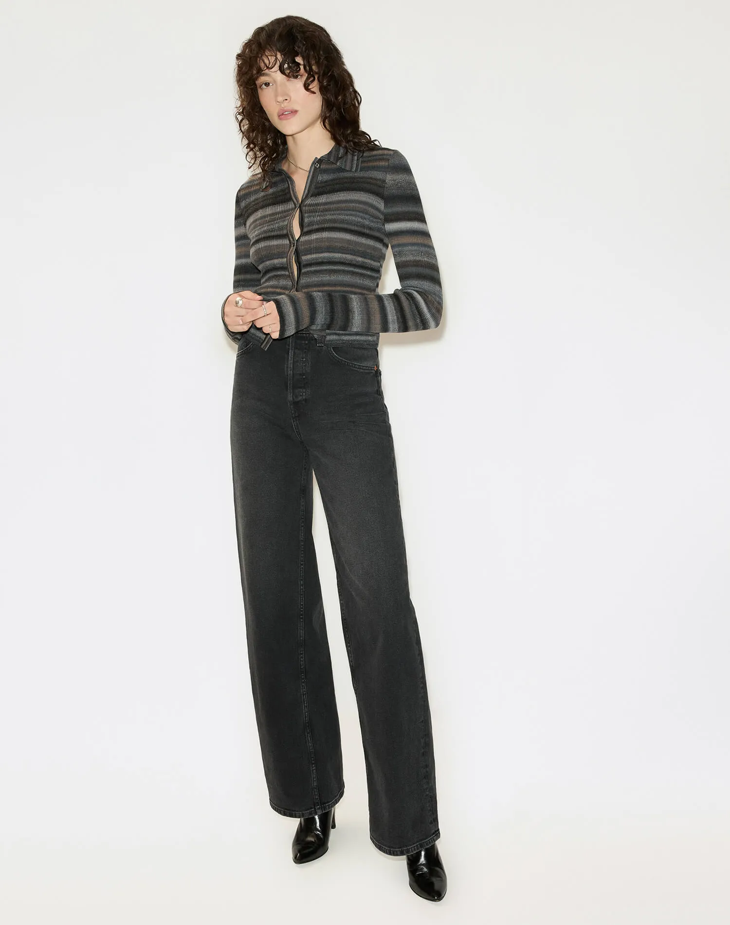Ribbed Polo Cardi - Black Combo sold by Re/Done product image thumbnail 3