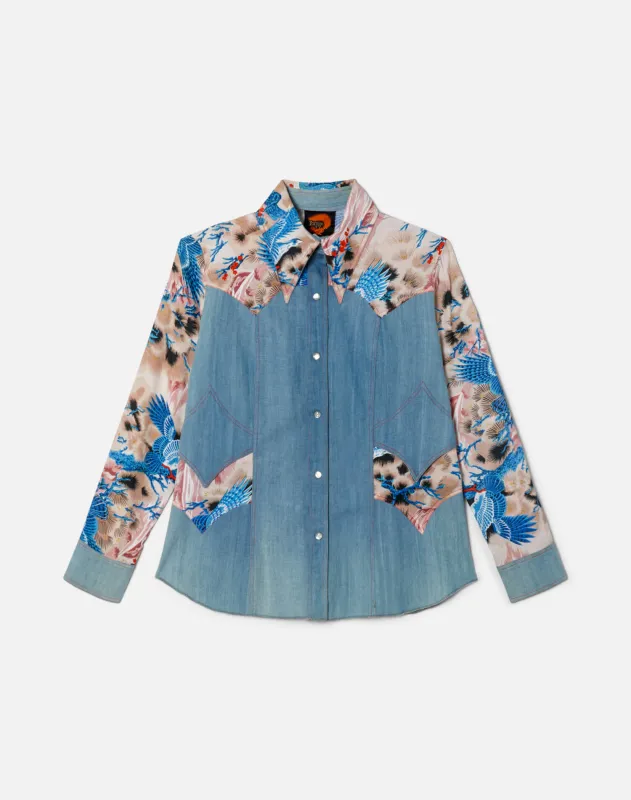 70s Fox Run Denim And Hawaiian Snap Button Up Shirt -#27 made by Re/Done