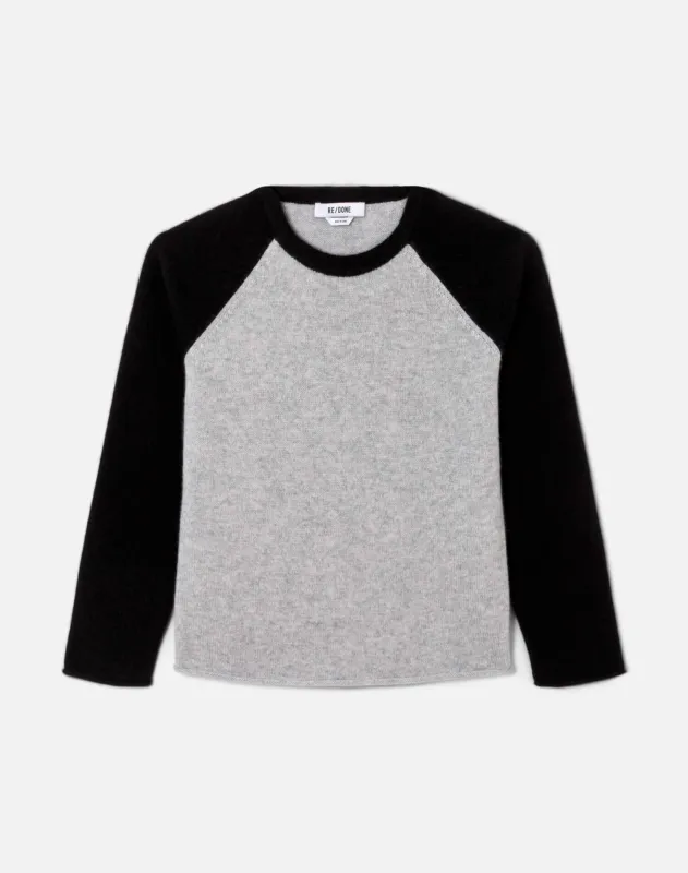 Shrunken Baseball Raglan - Light Heather Grey/Black made by Re/Done
