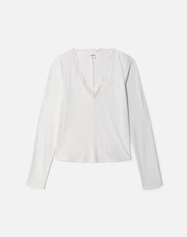 Lace V Neck Long Sleeve - Off White sold by Re/Done