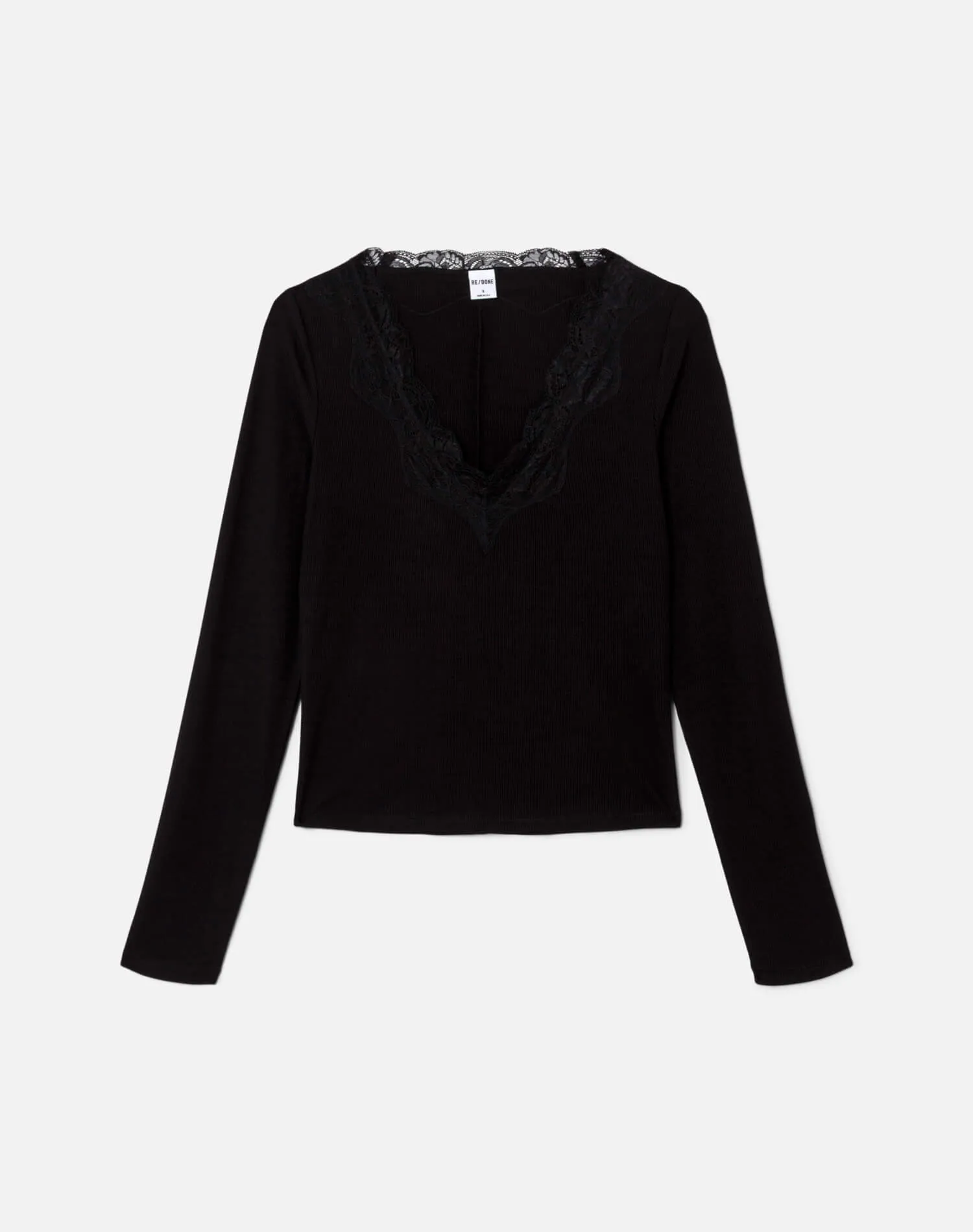 Lace V Neck Long Sleeve - Black sold by Re/Done