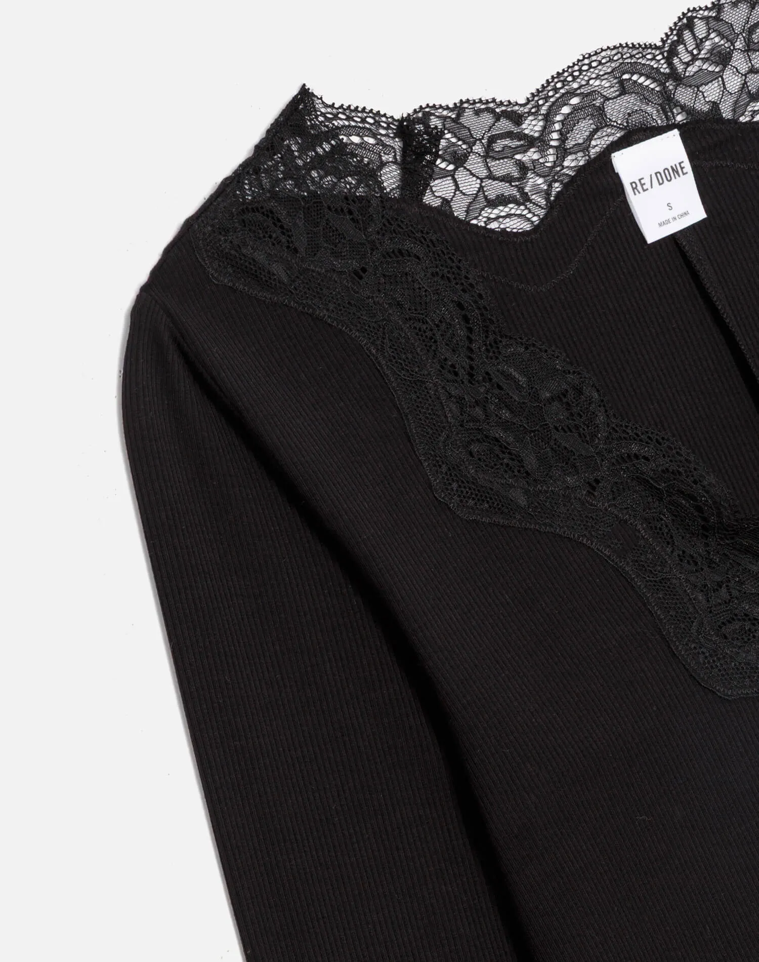 Lace V Neck Long Sleeve - Black sold by Re/Done product image thumbnail 3