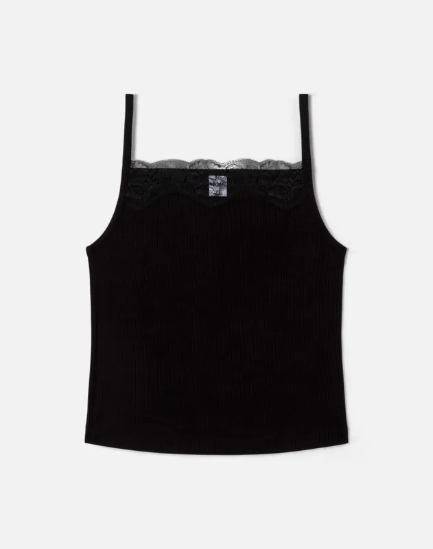 Lace Ribbed Cami - Black sold by Re/Done