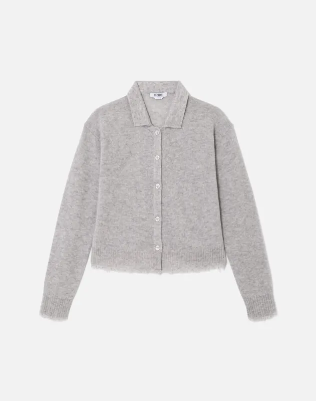 The Loose Polo Cardigan - Light Heather Grey sold by Re/Done